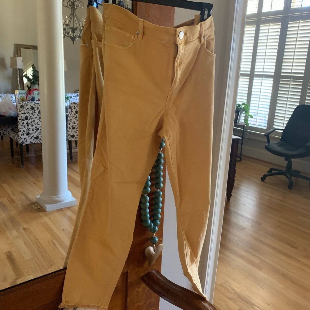 Women’s Loft brand gold color pants with frayed bottom